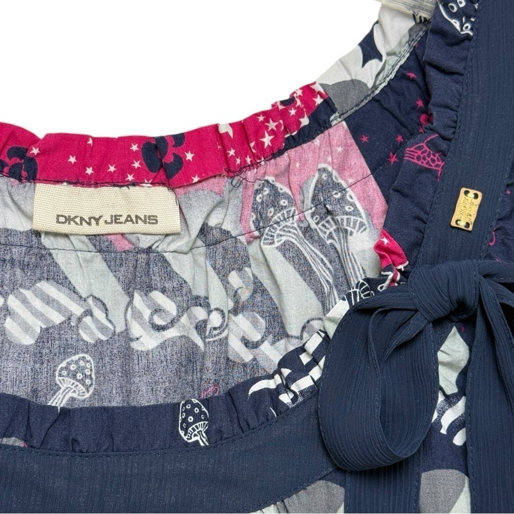 Vintage Y2K Babydoll Mini Dress Mushroom Floral Size Small Navy Pink Grunge - Picture 5 of 9